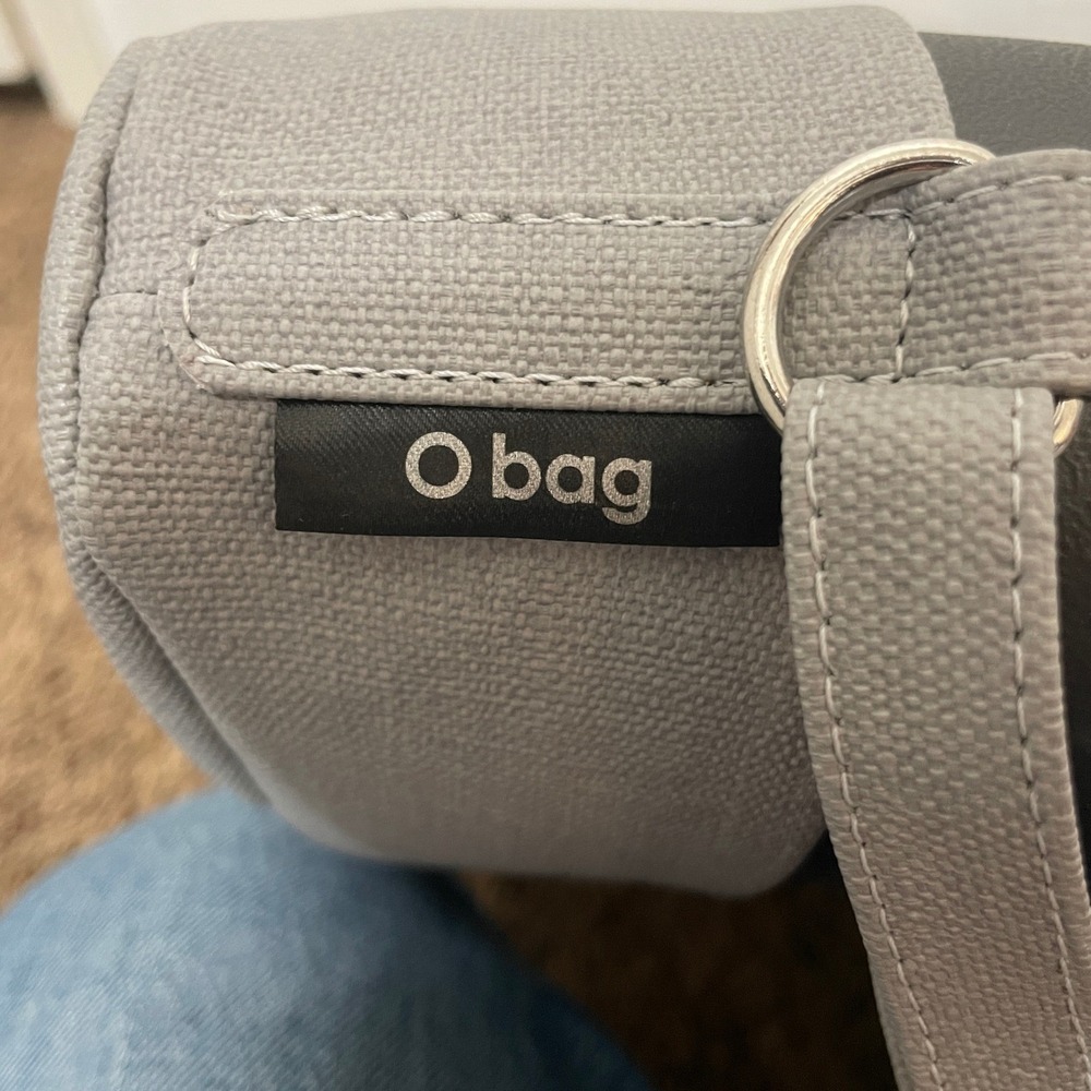 O bag Gray Faux Leather Backpack with Canvas Trim and Top Handle - Picture 2 of 6